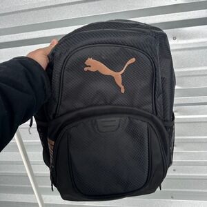 Puma Black and Rose Gold Metallic Mesh Backpack School Gym Bag